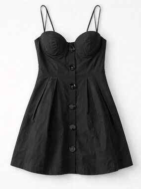 VTG Twelve by Twelve Black Bustier Mini Dress Y2K - Corset Button Front- S